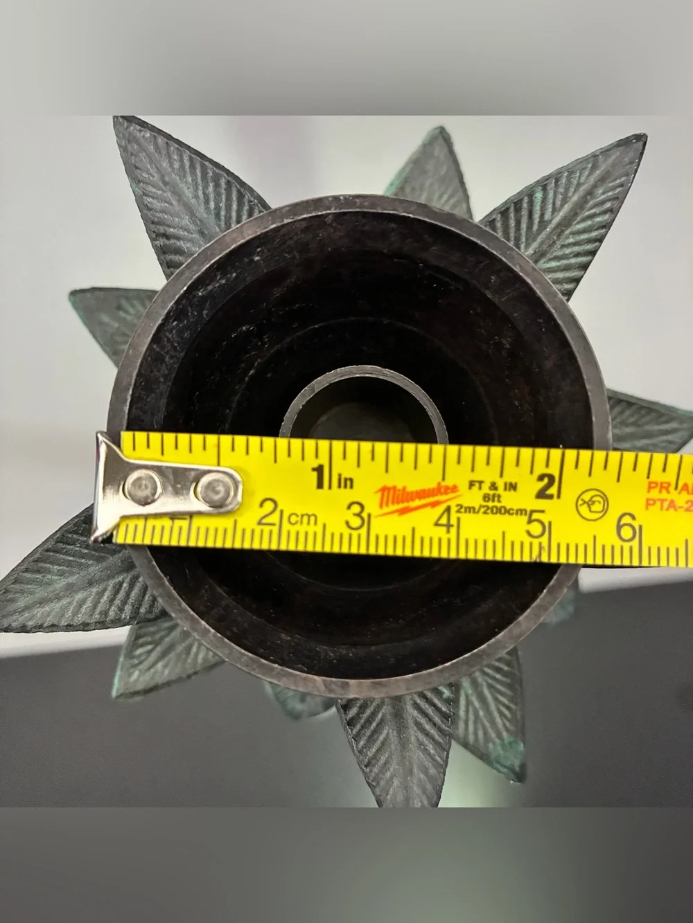 Decorative Metal Dark Bronze Palm Pillar Candle Holder